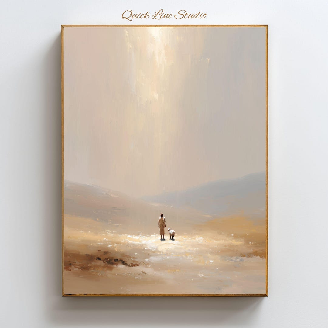 Jesus and the Lost Sheep Wall Art | Christian Minimalist Print ...