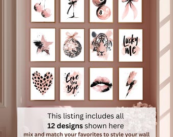 Adretter Wand Kunst Bundle, Rosa ästhetische Poster, Kokette Raumdekor, Trendige Teen Wand Kunst, Girly Galerie Set, Wohnheim Wand Dekor