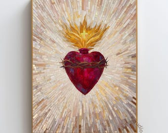 Sacred Heart of Jesus Mosaic Art, Catholic Wall Art, Christian Devotional Print, Religious Home Decor, Prayer Room Gift