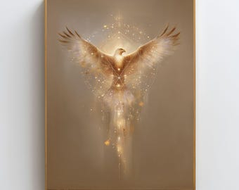 Arte mural espiritual del águila dorada, lámina de aves con geometría sagrada, decoración con símbolo de libertad, póster de animal de poder, protección divina.