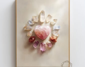 Rose Quartz Heart Wall Art, Crystal Heart Print, Self Love Decor, Pink Crystal Artwork, Healing Energy Wall Art, Spiritual Wellness Decor