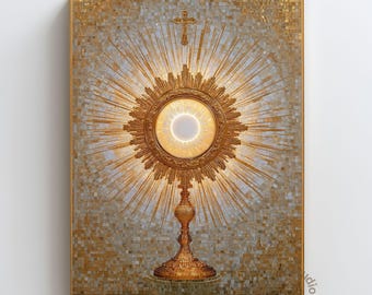 Eucharistic Adoration Wall Art, Blessed Sacrament Print, Catholic Monstrance Artwork, Real Presence Decor, Christian Prayer Room Mosaic Art