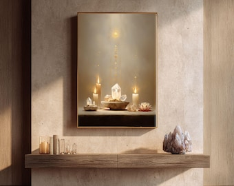 Abundance Altar Wall Art, Spiritual Healing Print, Crystal Energy Decor, Manifestation Poster, Meditation Art, Neutral Zen Digital Download