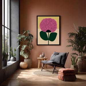 Minimalist Pink Flower Print: Retro Scandi Botanical Art (Digital Download