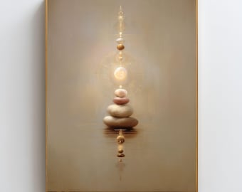 Wellness Balance Art, Self Care Wall Art Printable, Calm Meditation Decor, Minimalist Spiritual Stone Art, Neutral Zen Wall Art