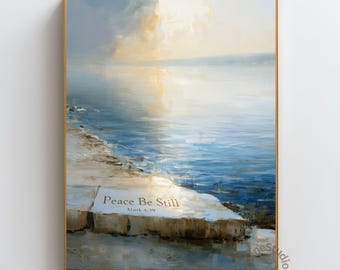 Peace Be Still Print, Mark 4:39 Wall Art, Jesus Calms the Storm, Christian Seascape, Bible verse Prayer Room Decor
