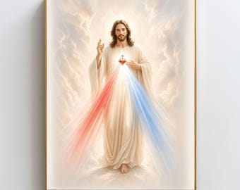 Divine Mercy Jesus Wall Art Printable, Catholic Wall Decor, Sacred Heart Jesus Print, Christian Wall Art, Religious Poster Digital Download
