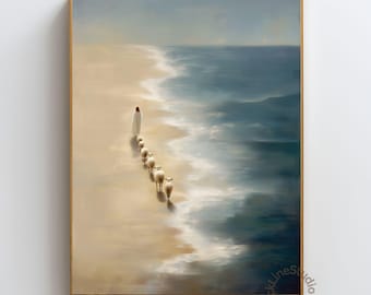 Jesus the Good Shepherd Wall Art, Psalm 23 Christian Print, He Leads Me Beside Still Waters, Jesus with Sheep Coastal Religious Poster