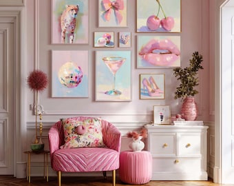 Trendy Preppy Blush Pink Wall Art Set of 12, Trendy Aesthetic Posters, Feminine Gallery Prints for Bedroom, Dorm Room, Modern Chic Decor