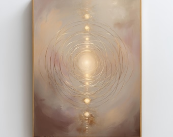 Arte mural de energía Reiki: Impresión de alineación de frecuencia dorada, geometría de sanación de chakras, obra de arte con código de luz espiritual