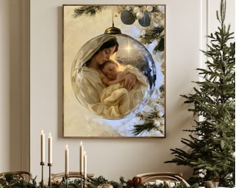 Lámina navideña de María y el Niño Jesús, Arte de la Virgen con el Niño, Arte mural cristiano, Decoración de la Natividad, Póster religioso navideño