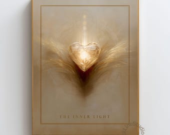 Inner Light Wall Art, Crystal Heart Energy Print, Healing Heart Chakra Artwork, Sacred Geometry Decor, Reiki Energy Wall Art