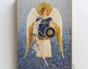 Saint Michael Mosaic Wall Art, Catholic Confirmation Gift, Archangel Print, Christian Protection Art, Religious Decor