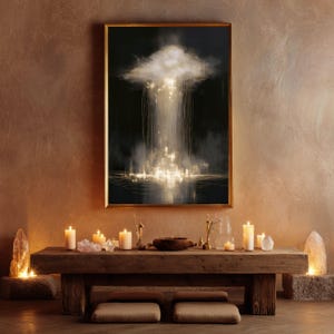 Golden Lightfall Wall Art, Dark Academia Cloud Print, Black Gold Abstract Art, Moody Storm Cloud, Gothic Wall Decor