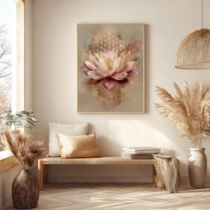 Reiki lotus heilige geometrie muurkunst | Levensbloem-print | Spiritueel helende energiedecor (digitale download)