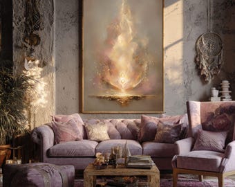 Sacred Healing Flame Print, Spiritual Energy Wall Art, Sacred Flame Activation Poster, Gold Meditation Decor