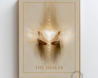 Healer Wall Art, Reiki Healing Energy Print, Spiritual Hands Artwork, Heart Chakra Poster, Energy Healer Decor, Meditation Art