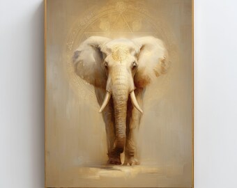 Impresión de arte mural de elefante, decoración espiritual de elefante, póster de elefante neutro, obra de arte de elefante bohemio, símbolo sagrado del elefante