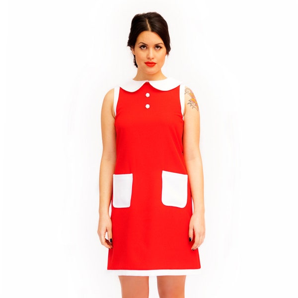 Sabrina dress, Peter pan red white collar dress mod annie 60s