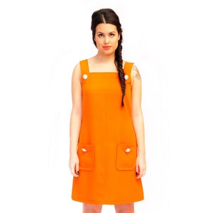 60s orange dress, pinafore dress, orange pinafore dress, mod dress, 60s orange dress, a line dress