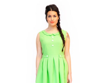 Green mod dress - A line 60s mod - tea dress modette