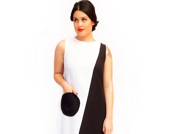 Mod black white dress 1960&#39;s retro mini pocket scooter dress