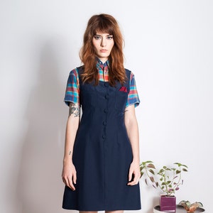 Robe mod bleu marine des années 60 mini scooter en daim sur mesure