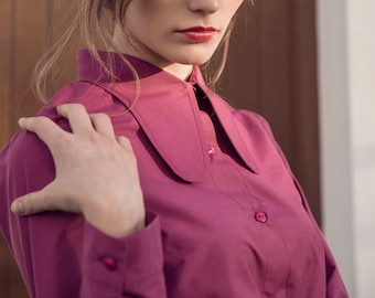 Mod purple shirt, beagle collar shirt, Suedehead shirt, Dog ear shirt