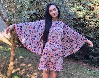 Sharon Tate inspired Butterfly dress, 60s mini dress, Bell sleeve dress, 1960s iconic dress, Extra big bell sleeve dress, Mod dress