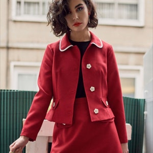 60s Red Mod jacket, orange mod set, black mod skirt and jacket