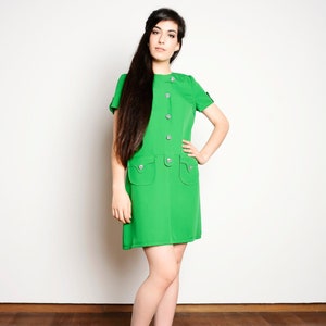 60s green dress, Retro Amal inspired dress, Mod mini dress, shirt dress, mod pocket dress