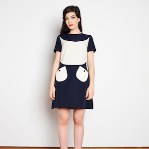 Navy Ivory super mod A line dress Audrey retro french vintage look 60s mod custom made