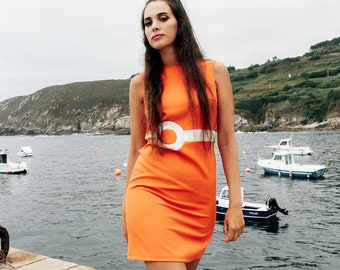 Orange Mod Dress, Space Age dress, Orange 60s dress, 1960s shift dress