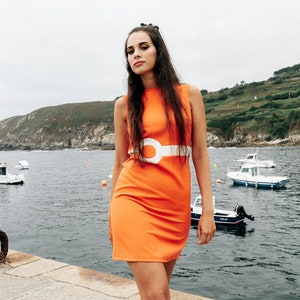 Oranges Mod Kleid, Space Age Kleid, Oranges 60er Kleid, 1960er Etuikleid