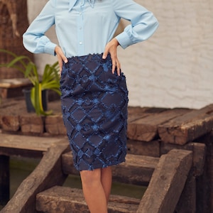 Blue Mod skirt, 1960s skirt, Pencil skirt, Lurex skirt, Party skirt, Shiny skirt