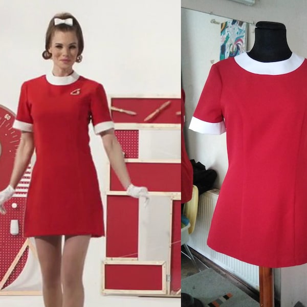 60s Stewardess Dress, Air red vintage aviation dress, Mod Shift dress, 60s mini dress, A line dress, 1960s dress