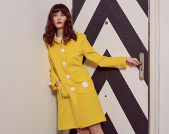 Mod yellow dress coat, 1960s dress coat, yellow coat, summer coat, 1970s coat, Retro coat