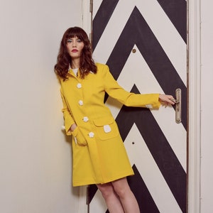 Mod yellow dress coat, 1960s dress coat, yellow coat, summer coat, 1970s coat, Retro coat