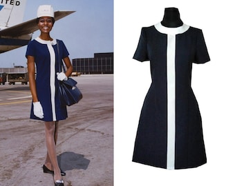 60s airline dress, Navy stewardess dress, United Airlines dress, 1960s dress, 60s mini dress, airline dress