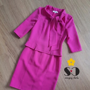 Ready to ship Size S, Elle inspired suit, Mod skirt and jacket set, pink mod set, Jackie 60s mod skirt and jacket image 1