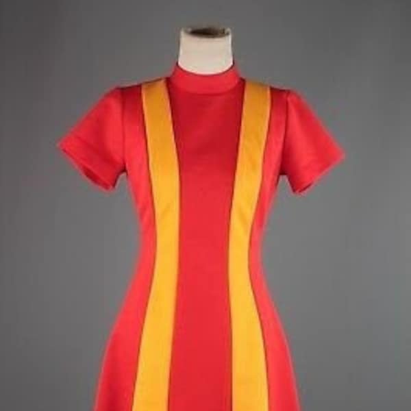 70s uniform Dress, Fast food dress, red yellow burger dress, Mod Shift dress, 60s mini dress, A line dress, 1960s dress