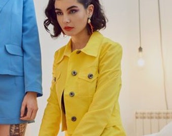 Mod Jacket, yellow jacket, 60s suit, 70s yellow jacket, Cropped jacket