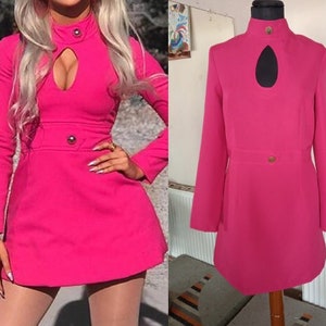 Stewardess inspired fuchsia dress, 60s mini dress, Babydoll dress, 1960s iconicdress, A line scooter dress, Mod dress