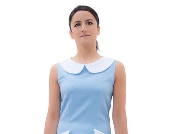 Vintage 60s dress, blue dress, peter pan collar, 1960s shift dress, pocket dress, mod blue dress