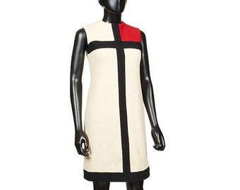 Red Mondrian Dress, Mod Shift dress, 60s mini dress, A line dress with no sleeves, 1960s dress