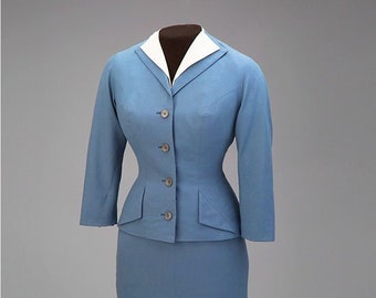 Pan Am inspired suit, stewardess skirt and jacket set, blue mod set, panam airlines 60s mod skirt and jacket