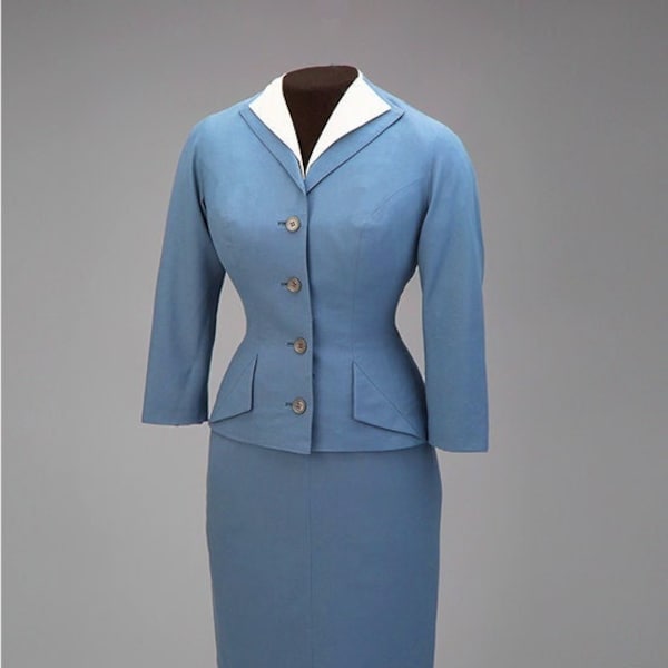 Pan Am inspired suit, stewardess skirt and jacket set, blue mod set, panam airlines 60s mod skirt and jacket