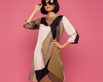 60s bell sleeve dress, 60s groovy dress, mod black and white dress, boho dress,hippie dress, psycho dress, 60s dress, 70s dress