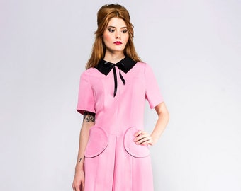 A line 60s dress, pink dress, mod pink dress, collar dress, pockets dress, 1960s dress, made to fit