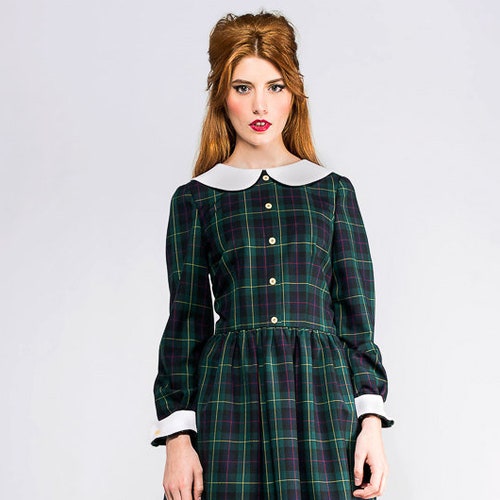 60s Tartan Dress Checked Wool Dress Mod 